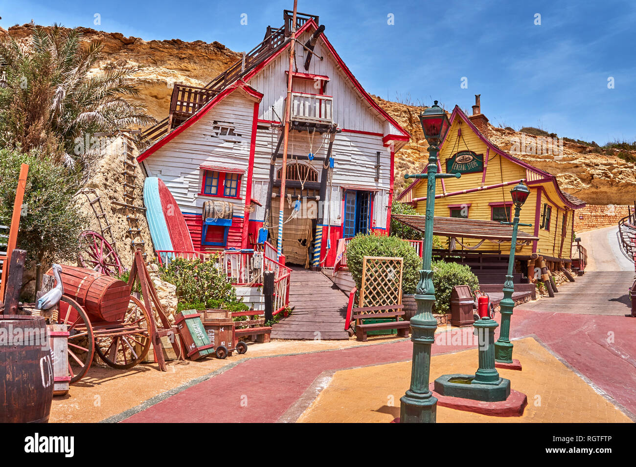 Scenic view from the Popeye village. Also known as Sweethaven Village, is a film set purposely built village, now converted into a small attraction Stock Photo