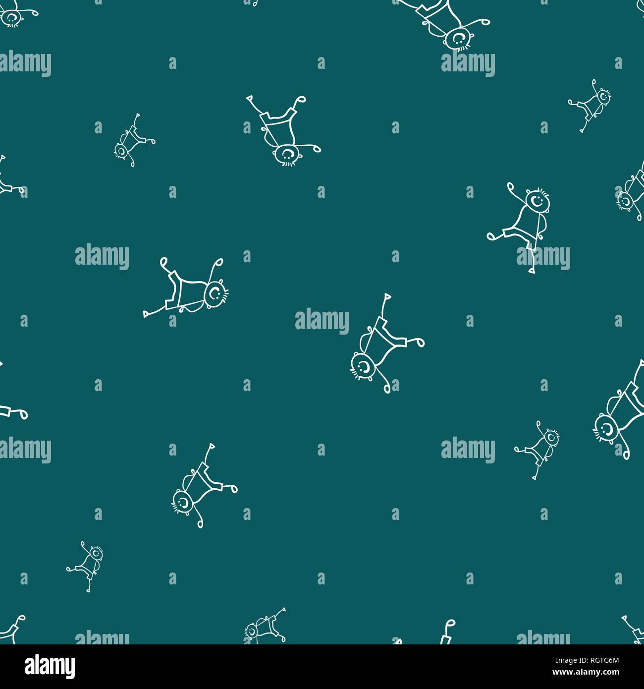 Kids seamless pattern in doodle style. Vector illustration on color ...