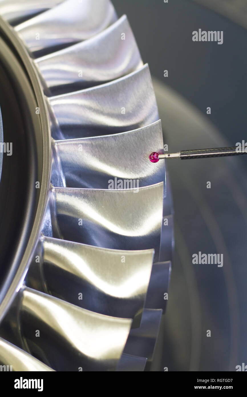 inspect dimension metal parts by CMM after machining process in industrial factory Stock Photo