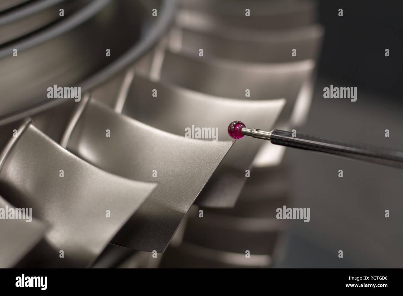 inspect dimension metal parts by CMM after machining process in industrial factory Stock Photo