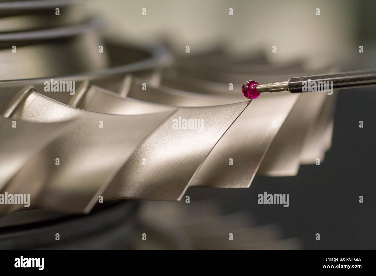 inspect dimension metal parts by CMM after machining process in industrial factory Stock Photo