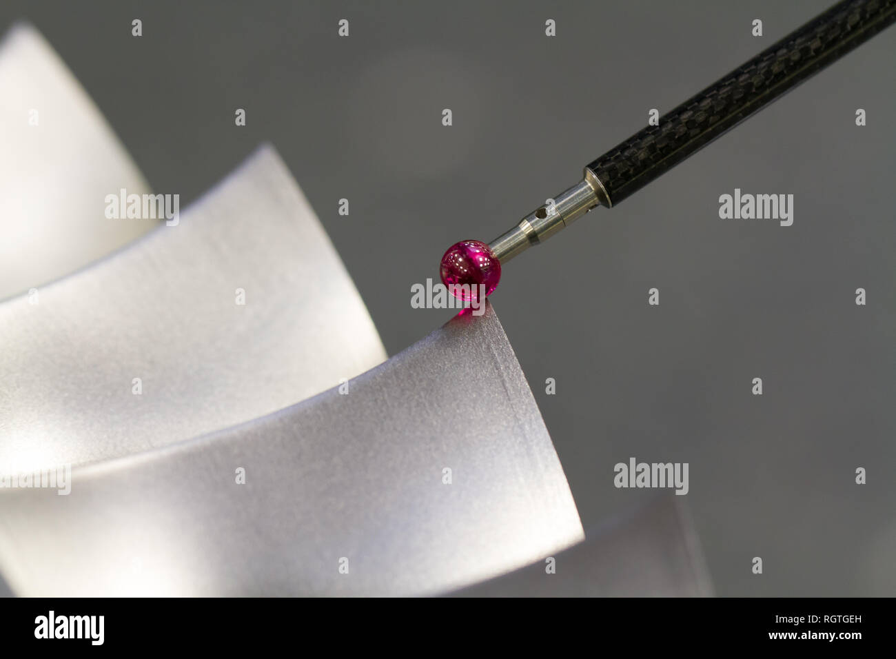 inspect dimension metal parts by CMM after machining process in industrial factory Stock Photo