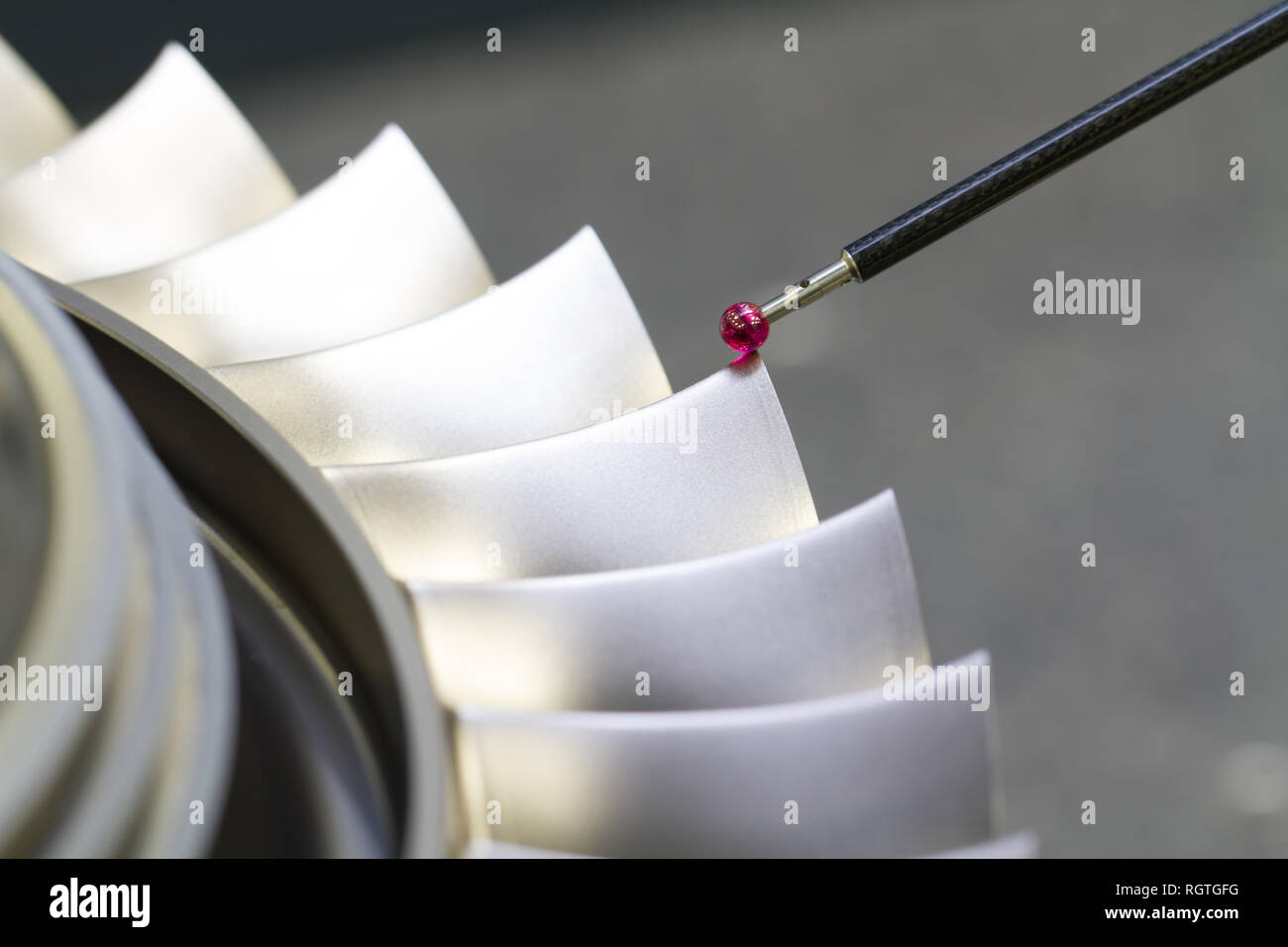inspect dimension metal parts by CMM after machining process in industrial factory Stock Photo