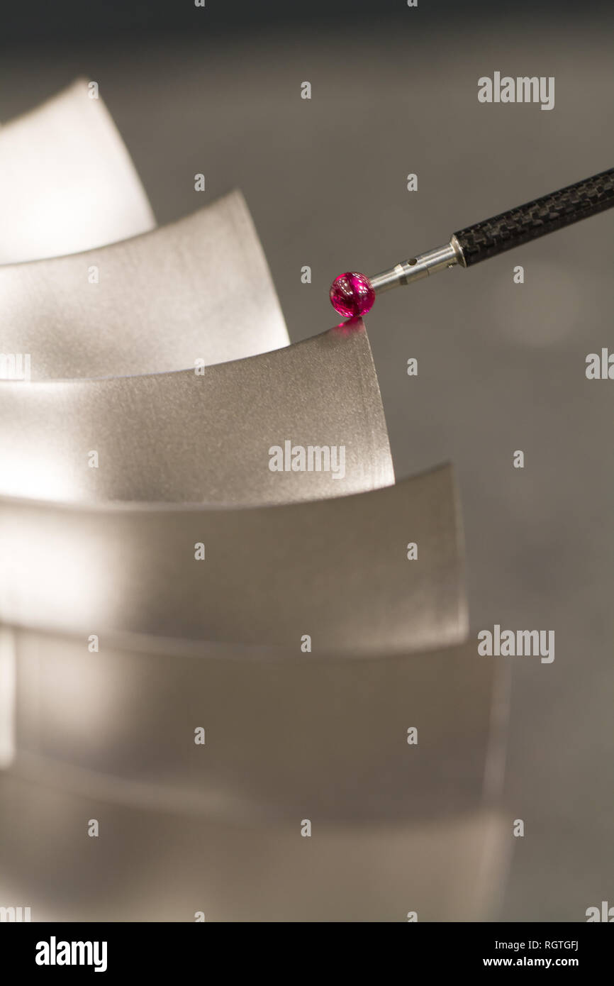 inspect dimension metal parts by CMM after machining process in industrial factory Stock Photo