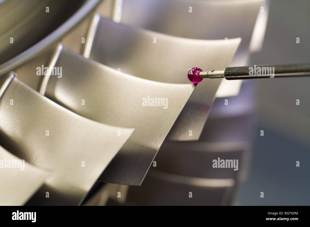 inspect dimension metal parts by CMM after machining process in industrial factory Stock Photo