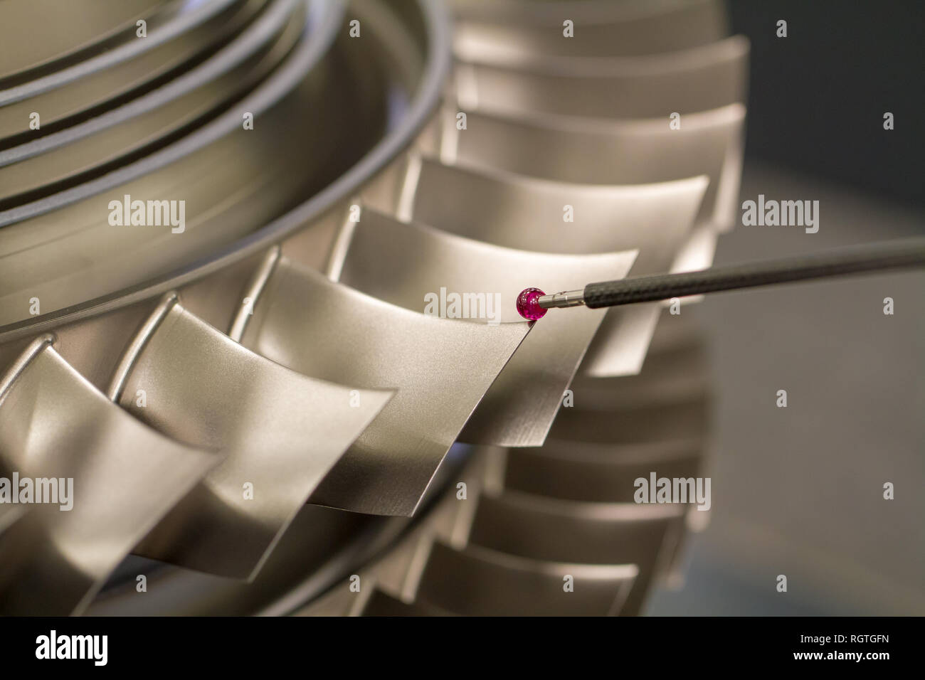 inspect dimension metal parts by CMM after machining process in industrial factory Stock Photo
