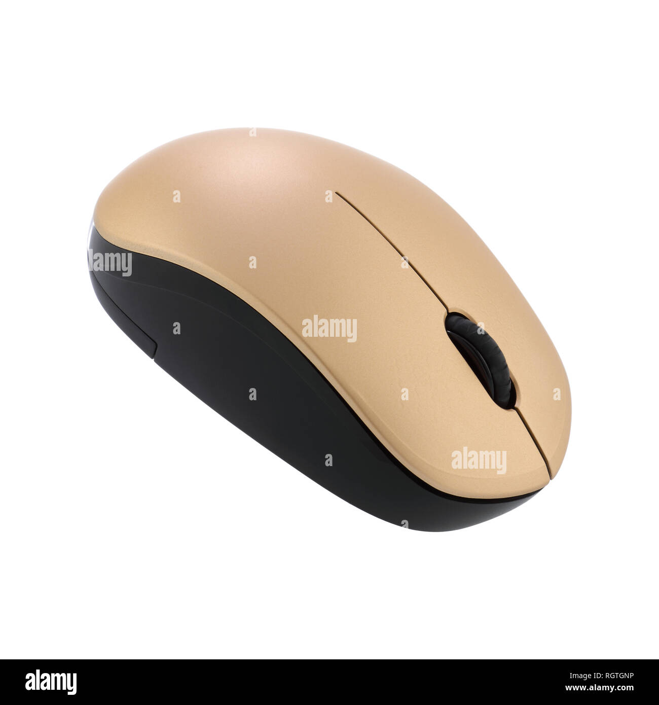 A gold scolling wireless computer mouse on a white background with clipping path Stock Photo