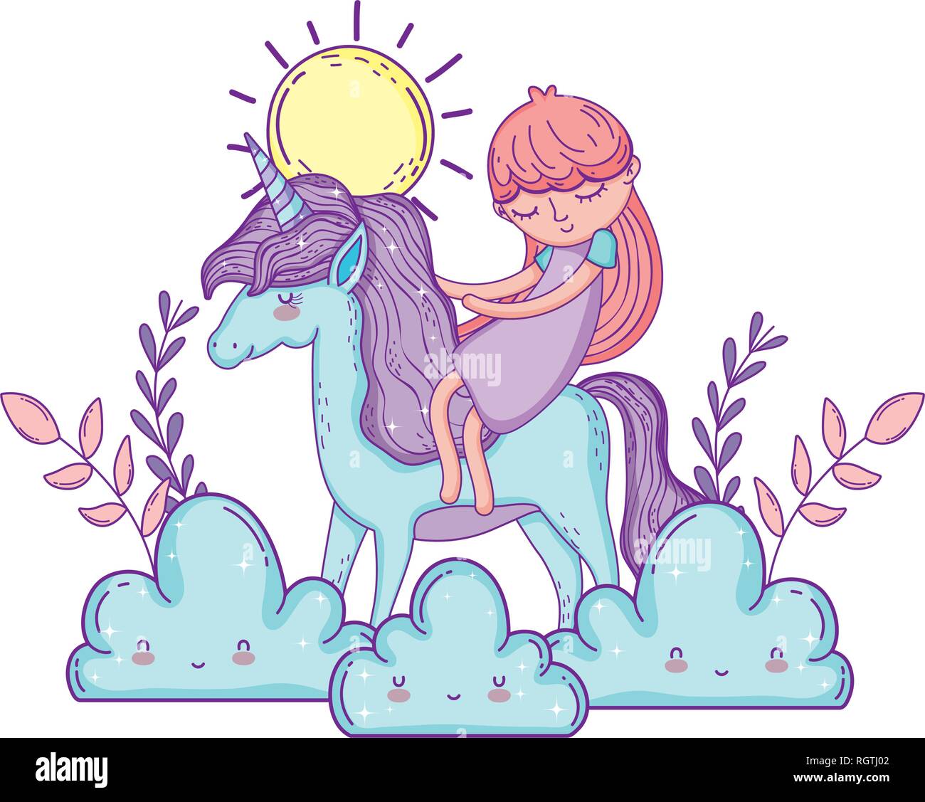 little unicorn and princess in the clouds Stock Vector Image & Art - Alamy