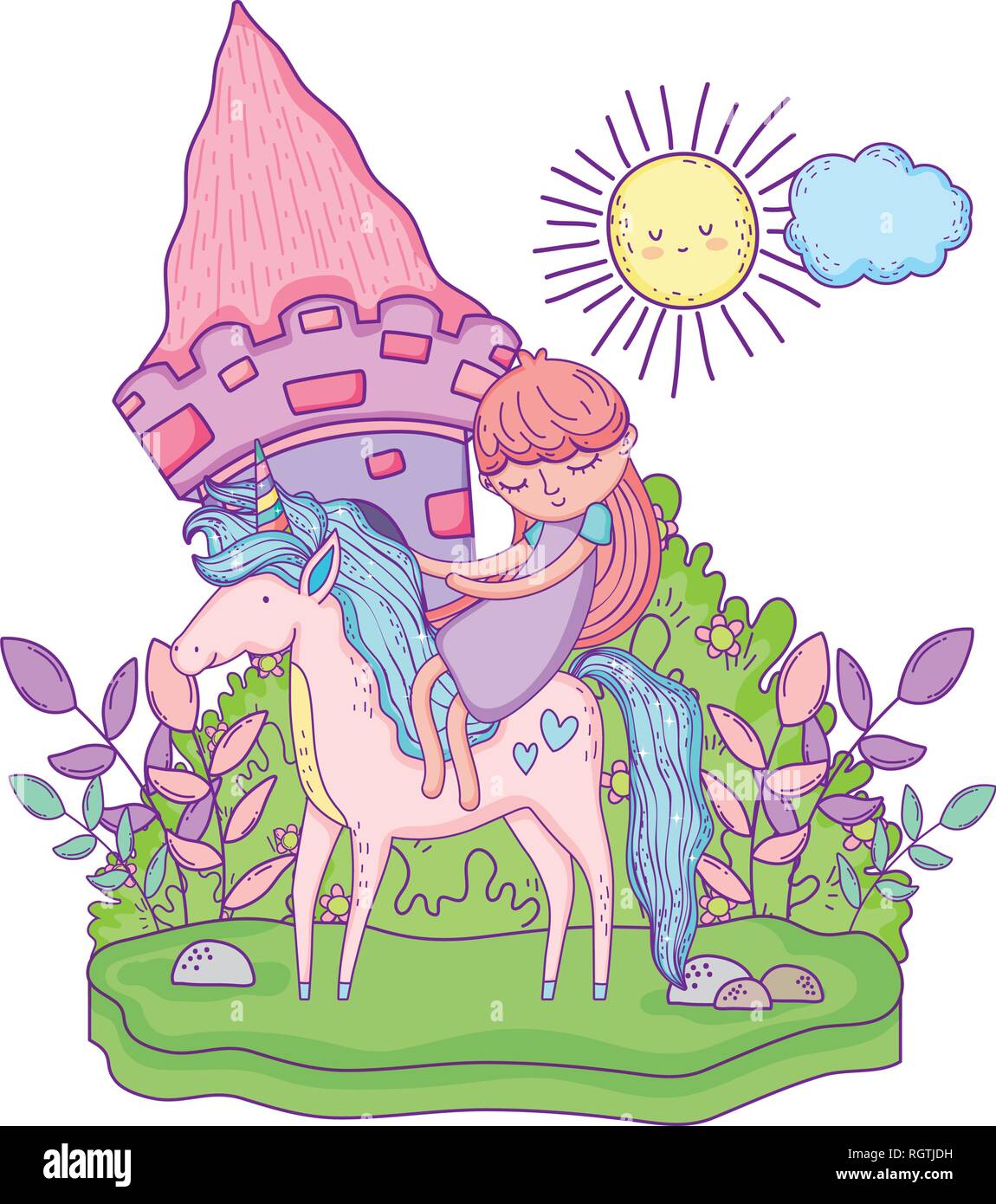Multicolor 3D Rose Image of Cartoon Princess Castle with Unicorn Ceramic Tile 