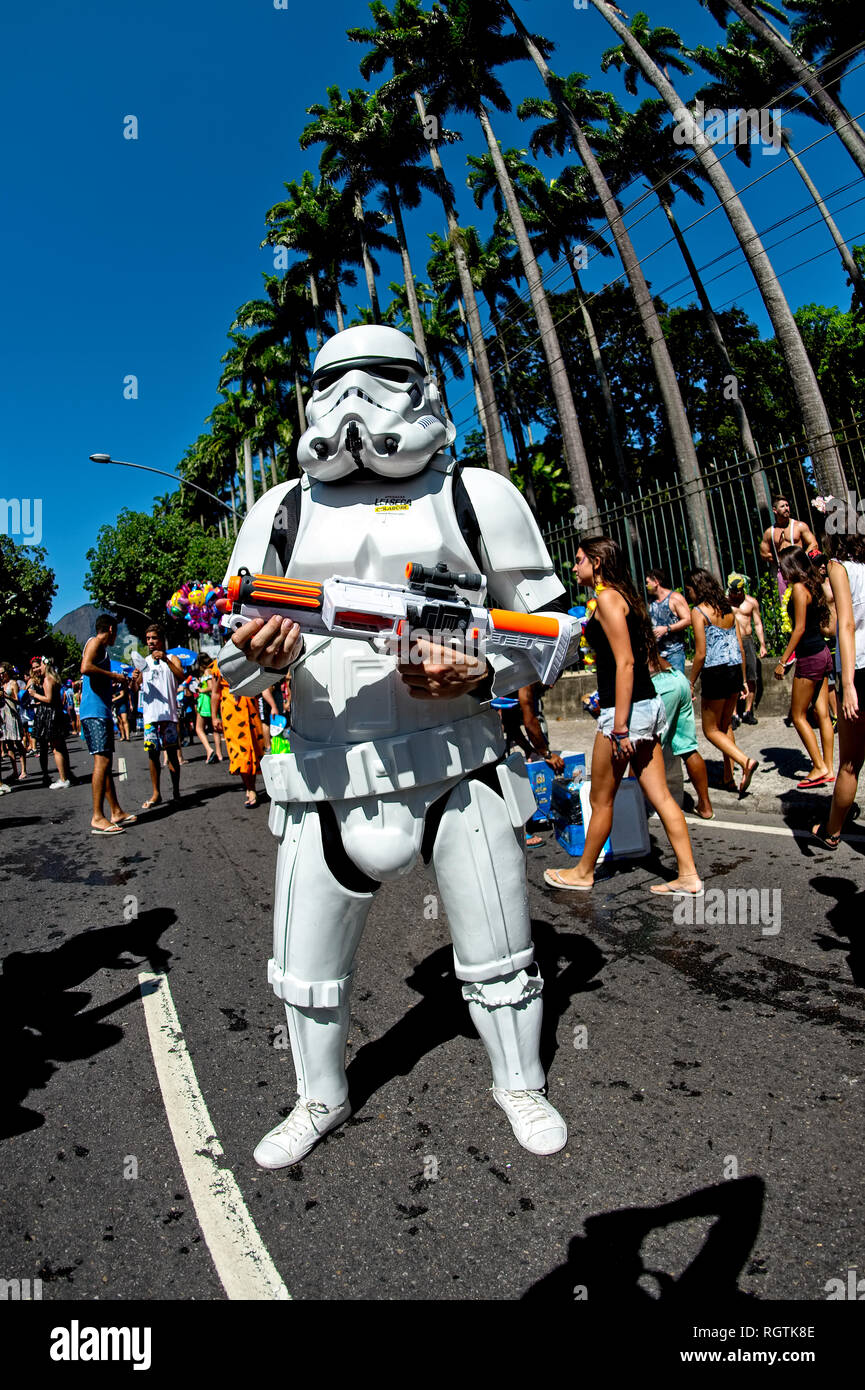 South America, Brazil - February 12, 2017: Costumed reveller becames real  life Star Wars soldier during pre-Carnival street party in Rio de Janeiro  Stock Photo - Alamy