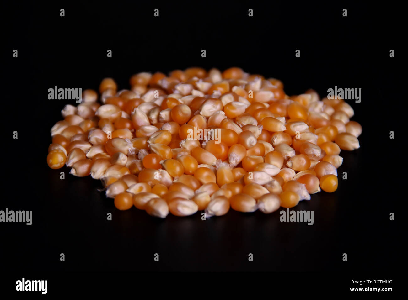 Corn seeds isolated on black background Stock Photo