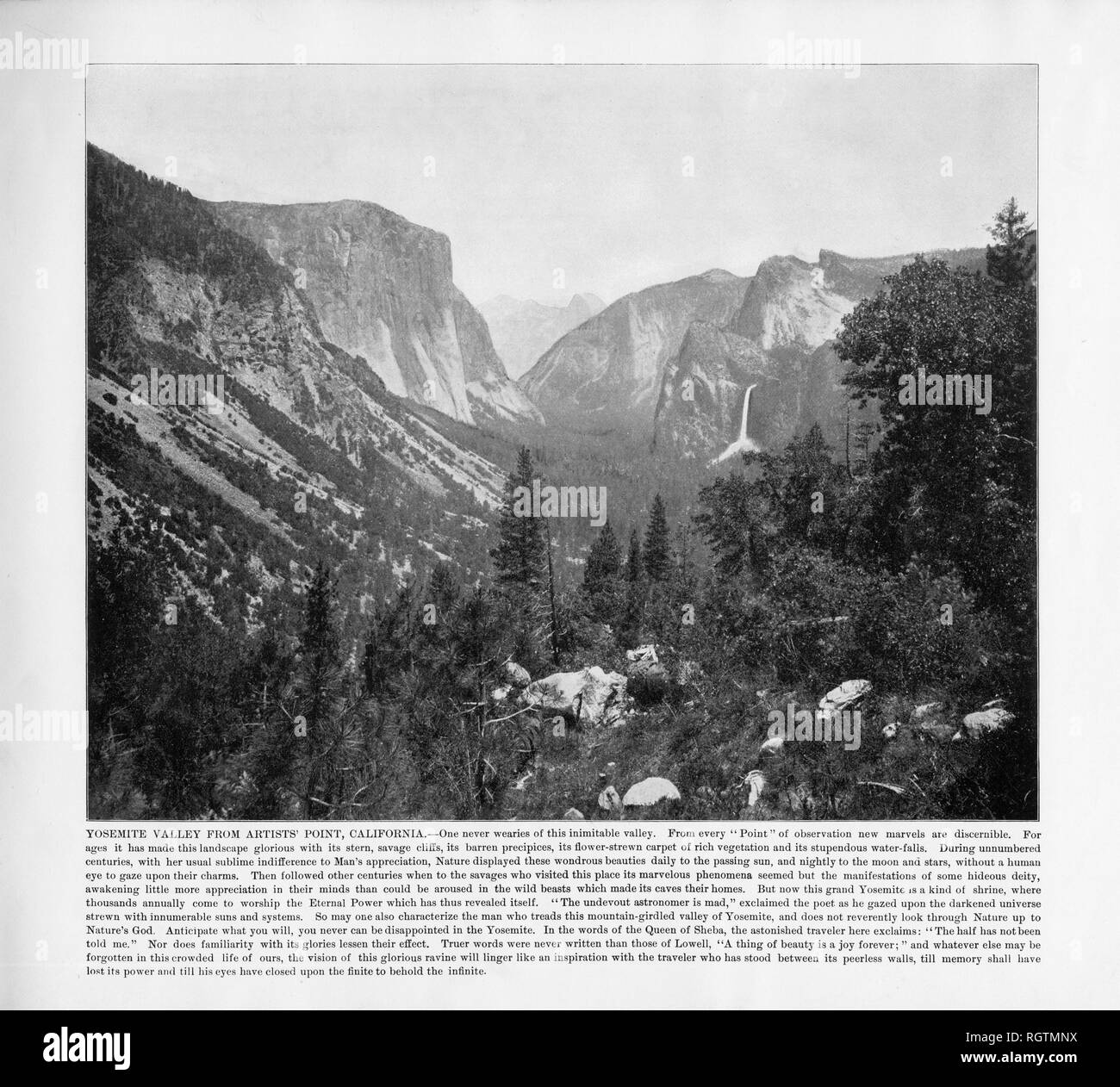 Yosemite Valley from Artists’ Point, California, United States, Antique American Photograph, 1893 Stock Photo