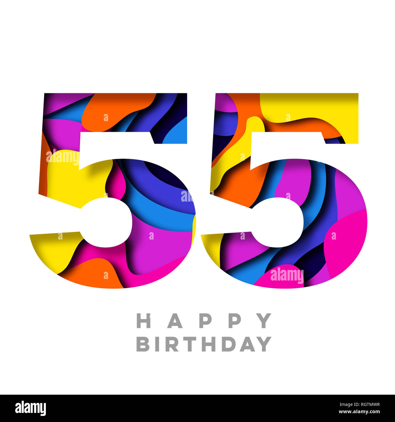 Number 55 Happy Birthday colorful paper cut out design Stock Photo - Alamy