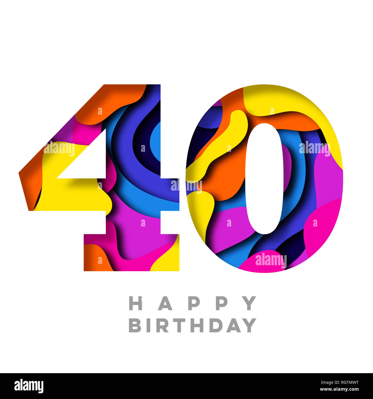 Number 40 Happy Birthday colorful paper cut out design Stock Photo - Alamy