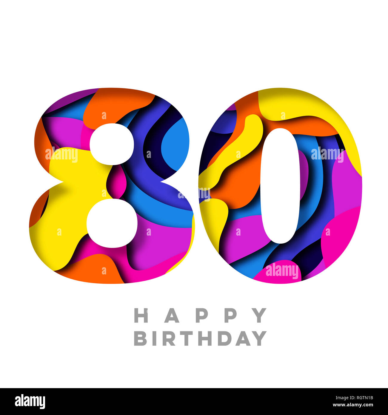 Number 80 Happy Birthday Colorful Paper Cut Out Design Stock Photo