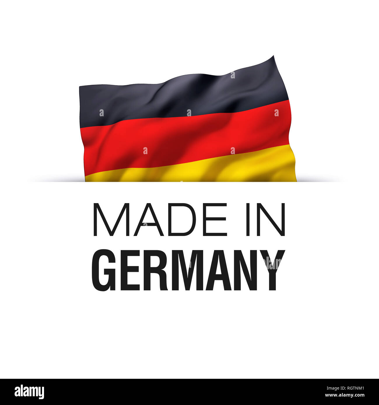 Made in Germany - Guarantee label with a waving German flag. Stock Photo
