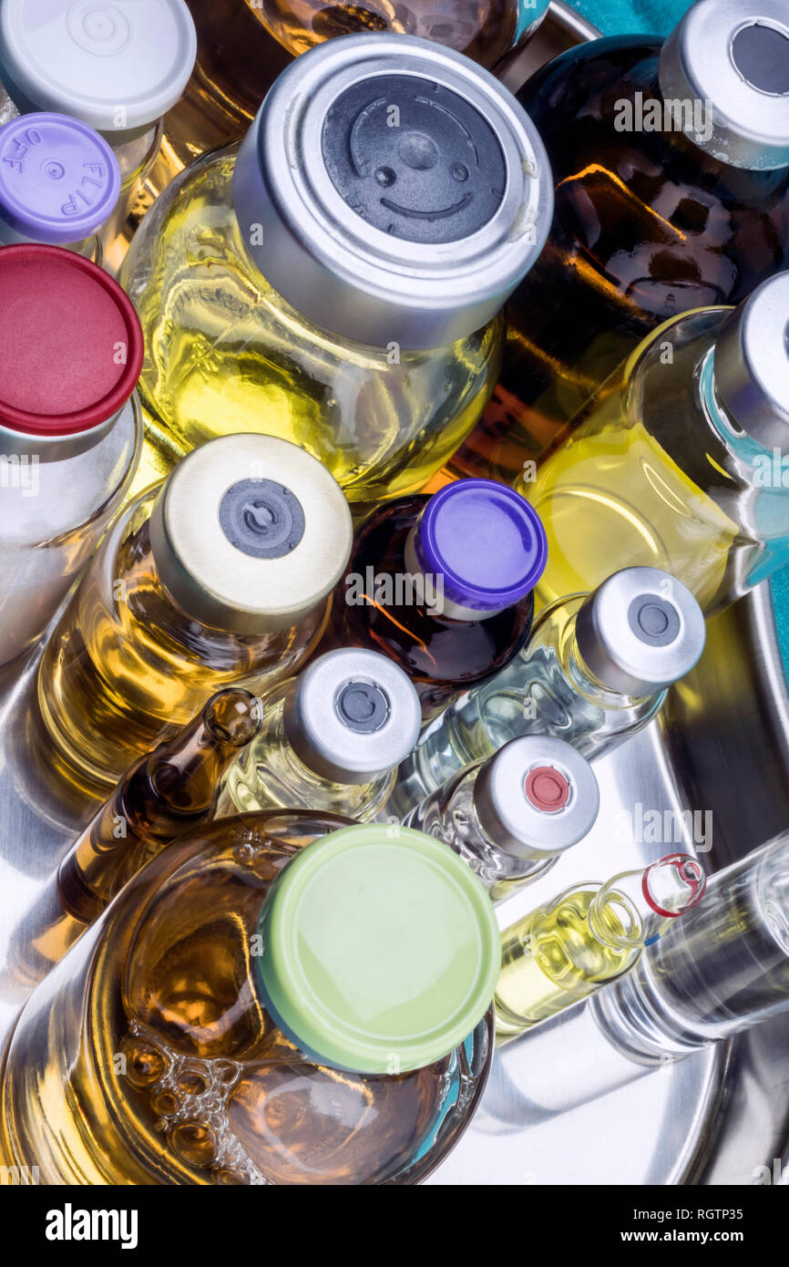 Several vials with different medication in hospital, conceptual image ...