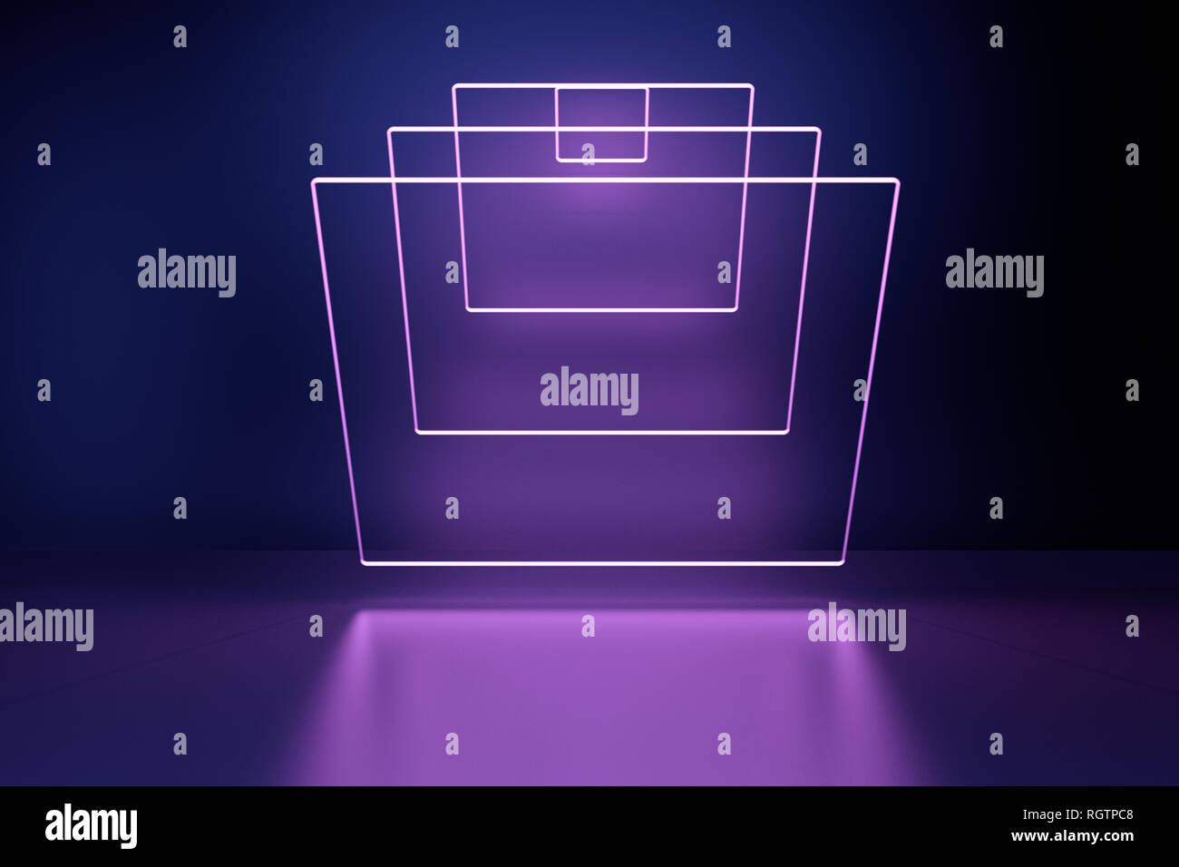 Futuristic Sci-Fi Abstract Blue And Purple Neon Light Shapes On Black ...