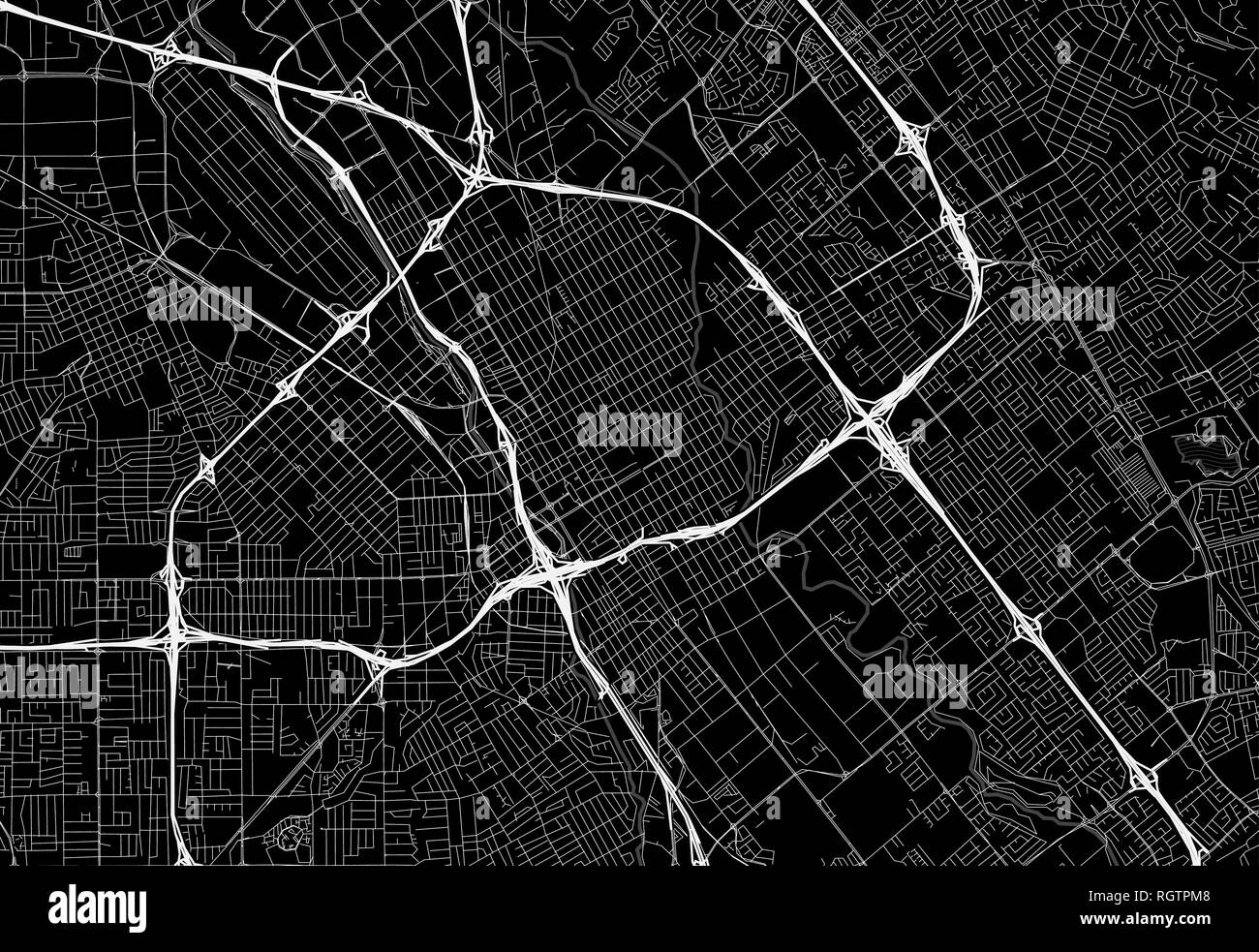 Black map of downtown San Jose, U.S.A. This vector artmap is created as a decorative background or a unique travel sign. Stock Vector