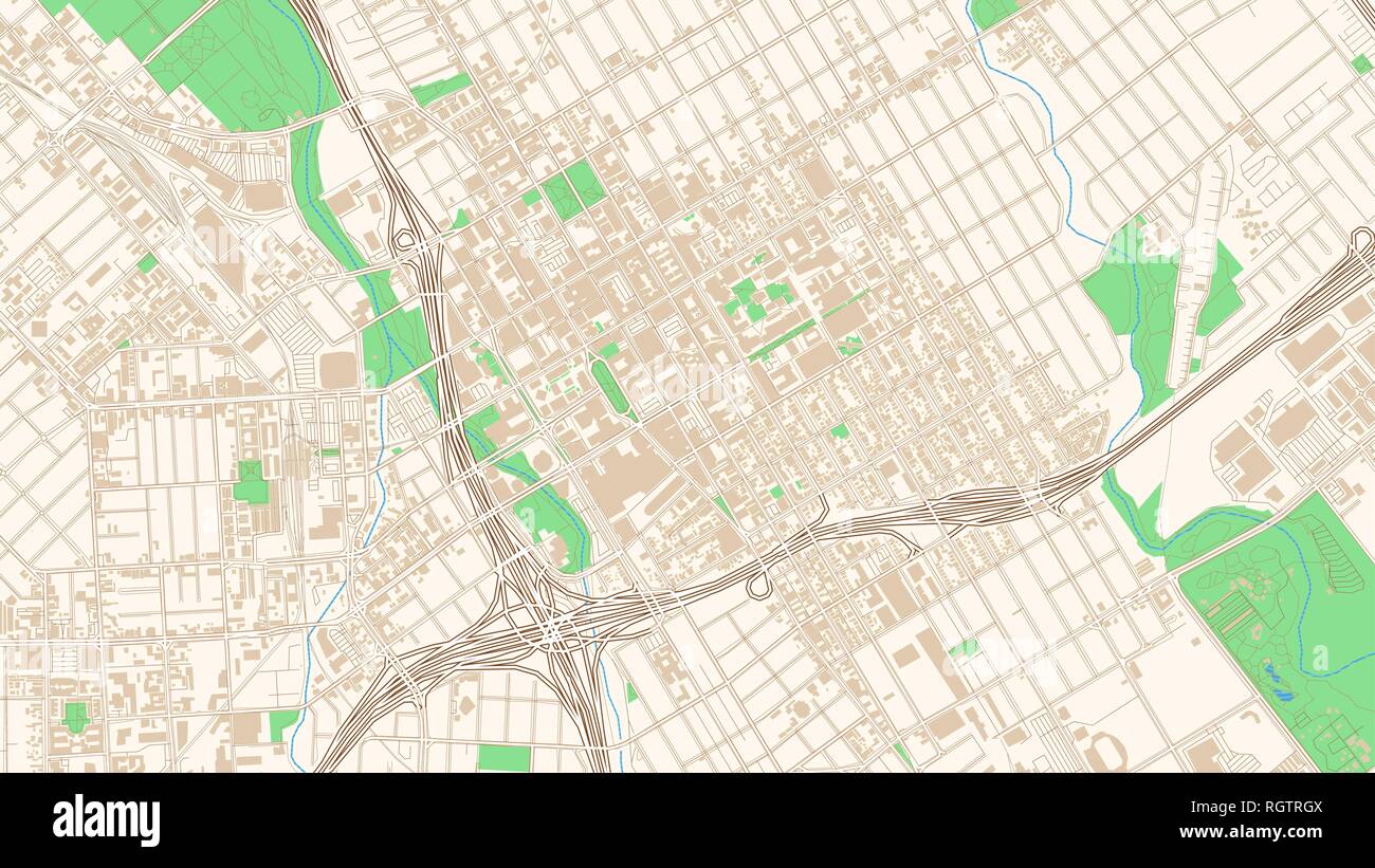 Street map of San Jose, California. This classic colored map of San Jose contains several shapes for highways, bigger and smaller streets, water and p Stock Vector