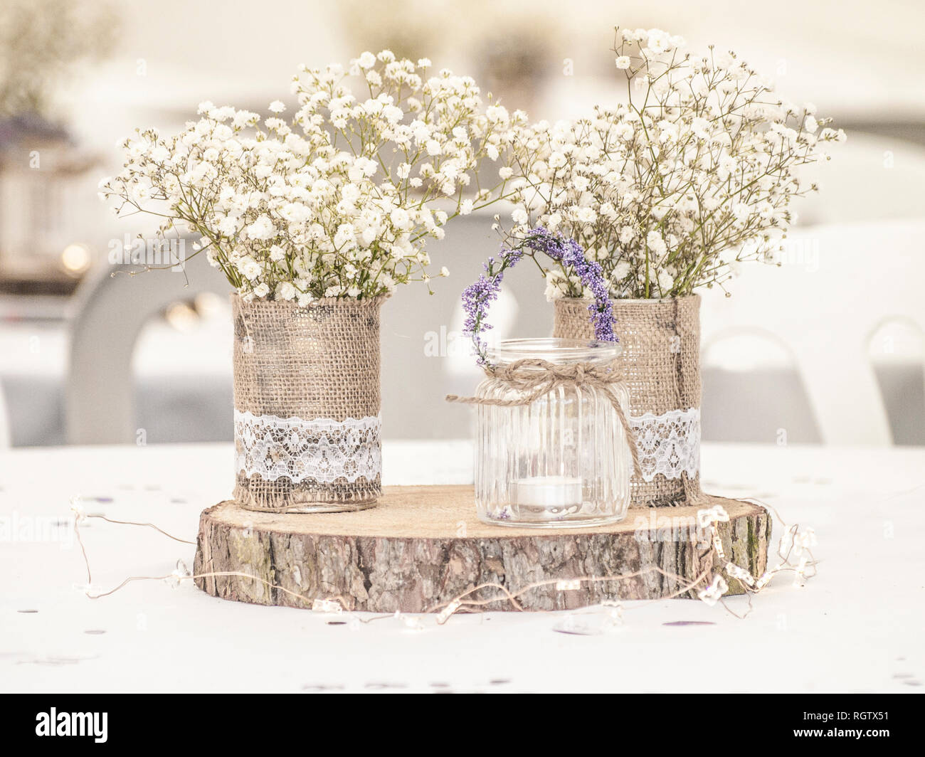 Casual And Rustic Wedding Table Setting Stock Photo Alamy