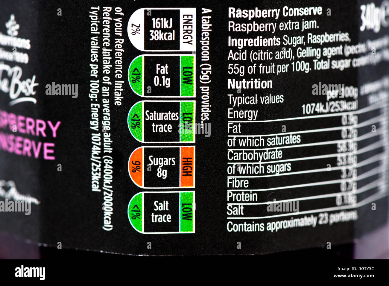 Traffic light system used on food and drink packaging for human consumption in the UK. Stock Photo