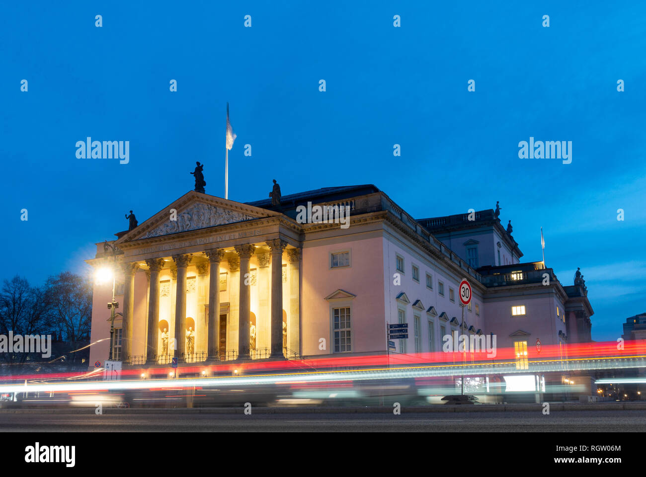 Evening view of Berlin Staatsoper (opera house) Berlin State Opera, on Unter Den Linden  in Mitte, Berlin, Germany Stock Photo