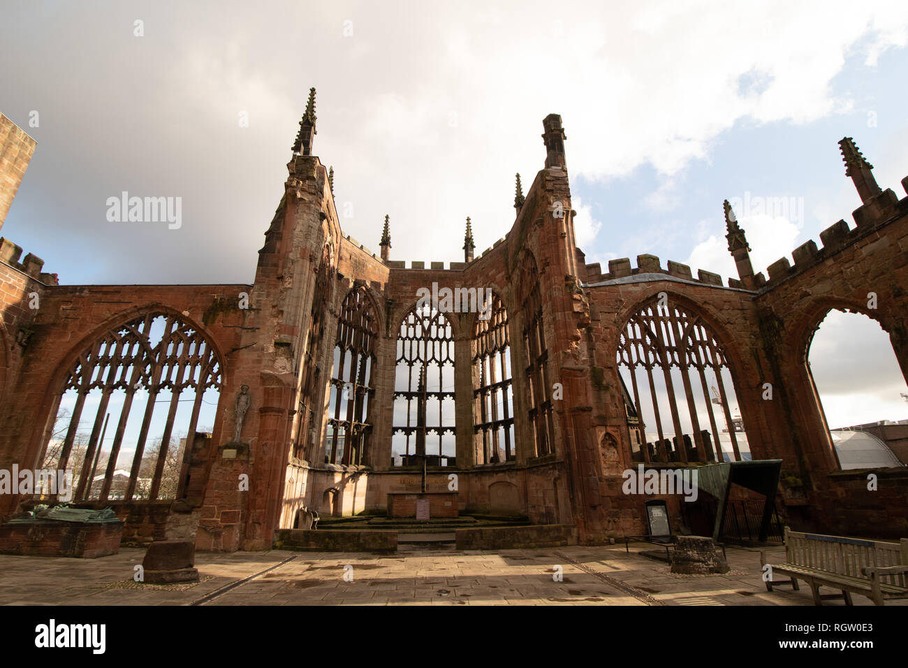 The ruins of the 'Old' Coventry Cathedral which was bombed during the second World War Stock Photo
