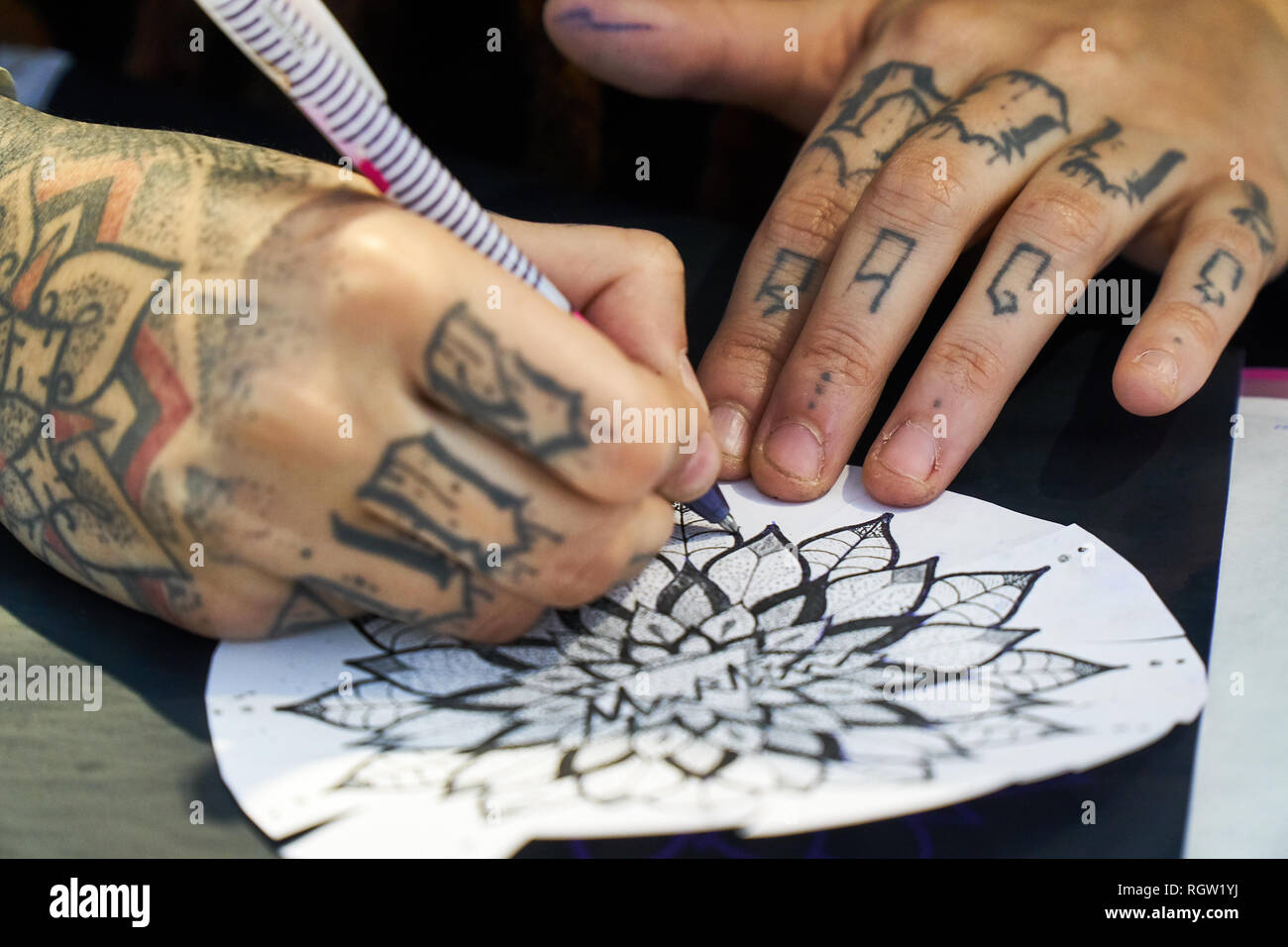 Alicante Tattoo Fair Circa 2018 Tattoo Artist Drawing A