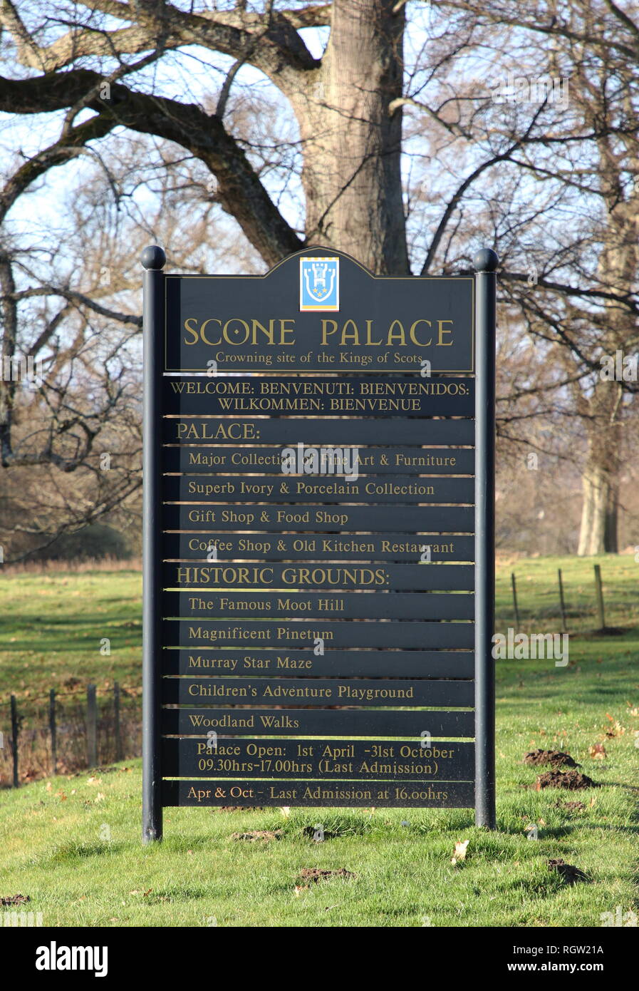 Sign at Scone Palace Perthshire Scotland  January 2019 Stock Photo