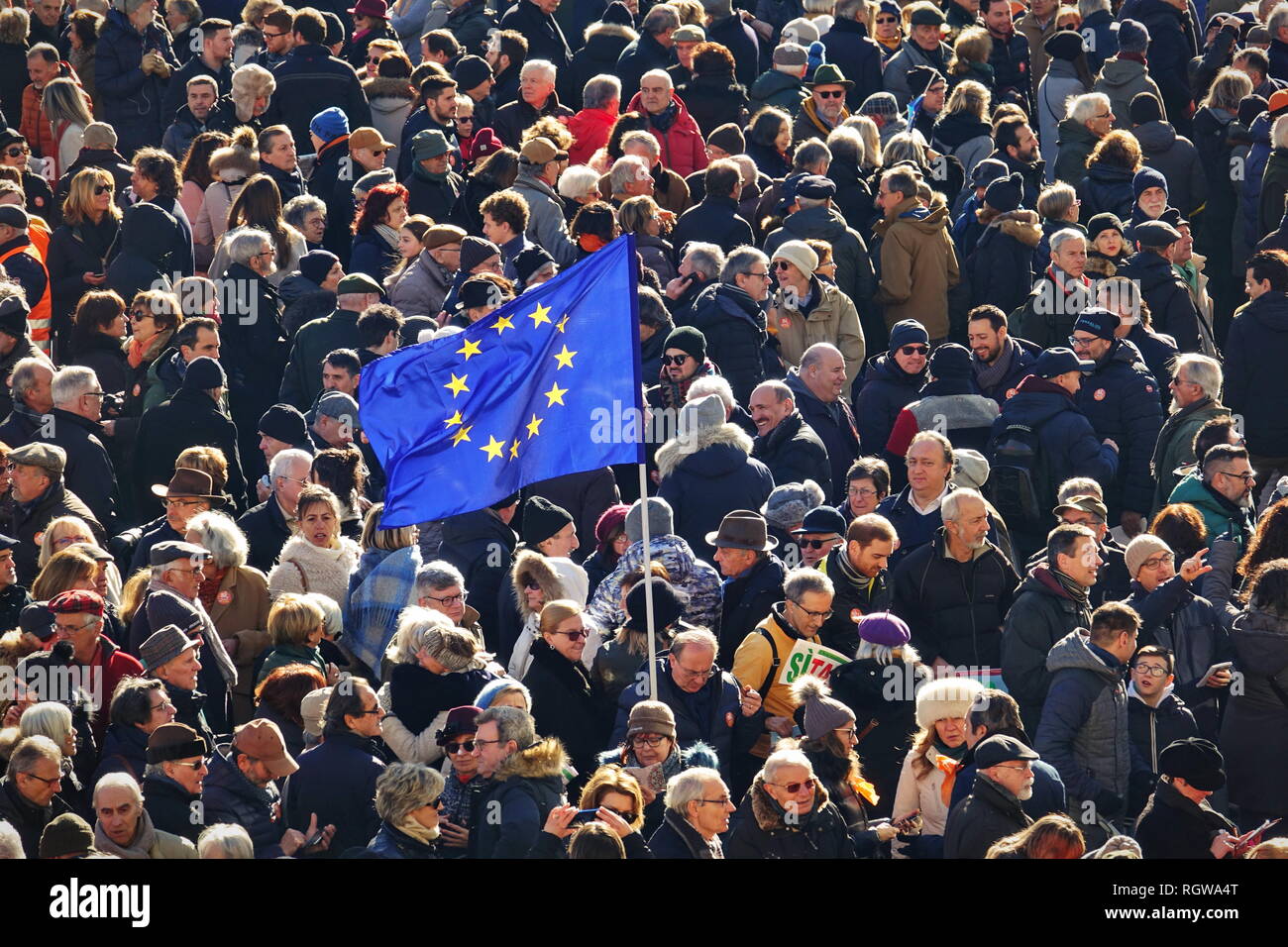Demonstration in favour of the European Union against nationalist movements. Turin, Italy - January 2019 Stock Photo