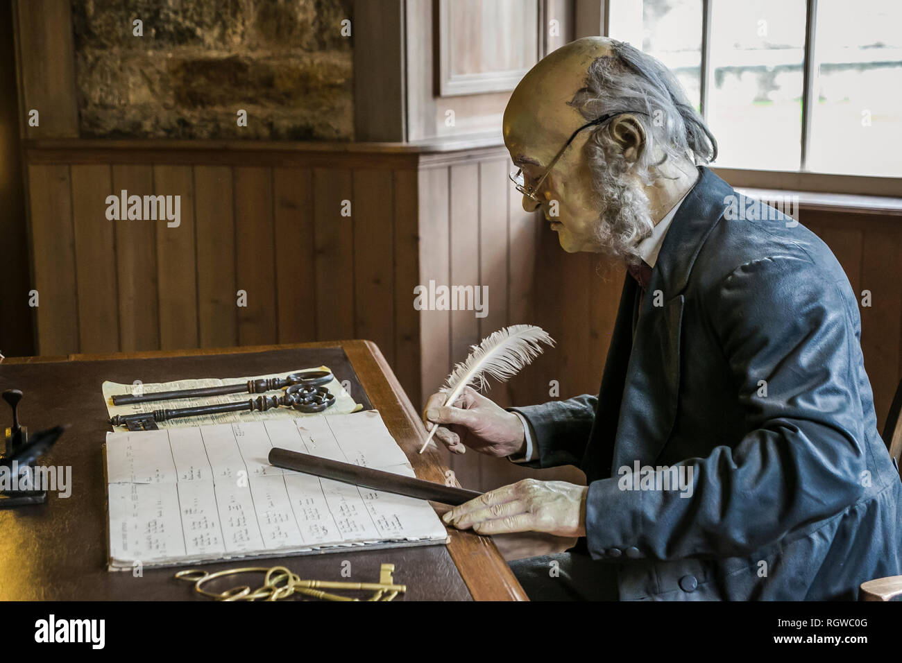 Model of Prison Governor at his desk in his office, Cork City Gaol, Cork, Ireland. Stock Photo