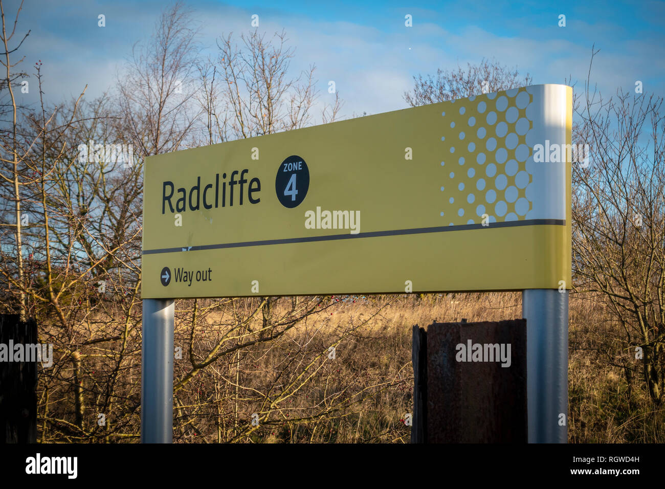 Sign at Radcliffe Metrolink Station Stock Photo