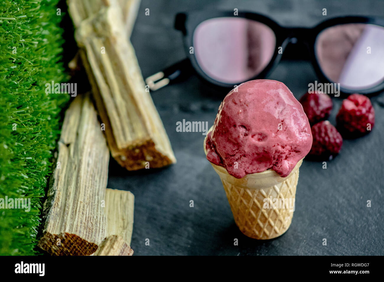 Raspberry sorbet with coconut milk Stock Photo Alamy