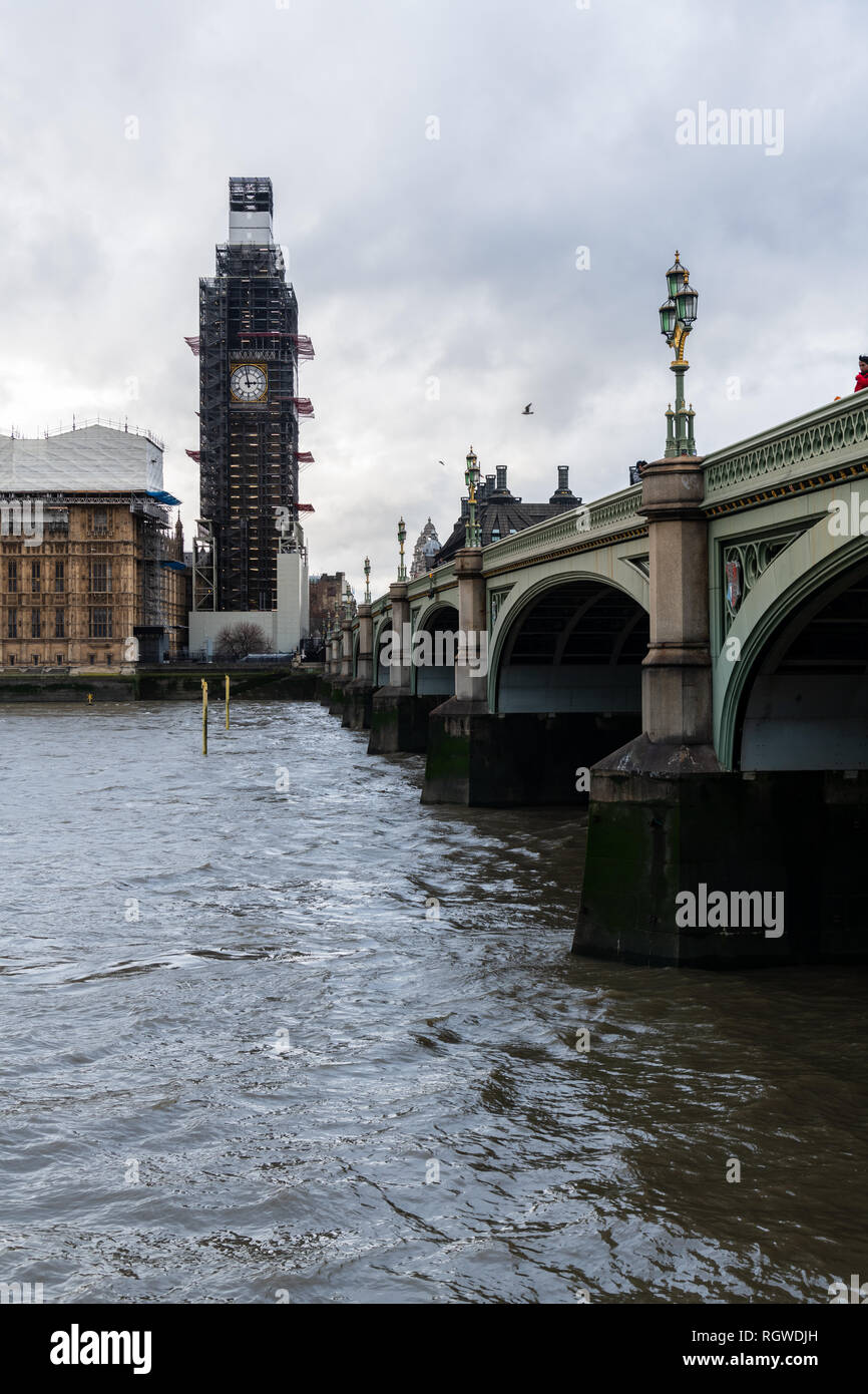 The Big Ben clock tower under repair and maintenance Stock Photo