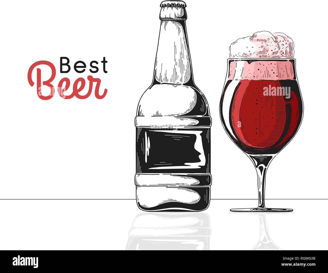Bottle of beer. Glass with beer. Best beer. Vector illustration of a