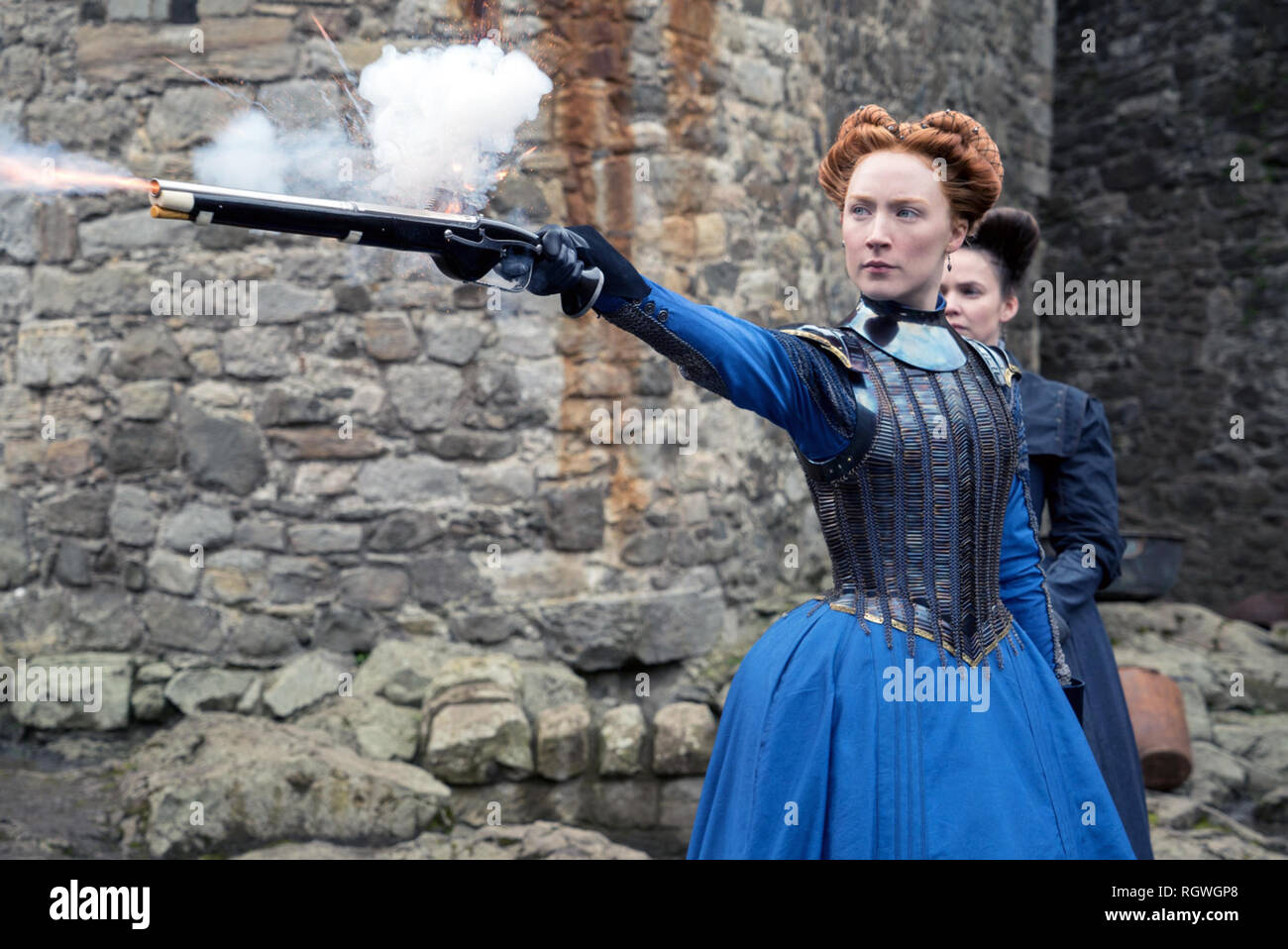 Mary Queen of Scots is a 2018 historical drama film directed by Josie Rourke and written by Beau Willimon, based on John Guy's biography Queen of Scots: The True Life of Mary Stuart. The film stars Saoirse Ronan as Mary, Queen of Scots and Margot Robbie as her cousin Queen Elizabeth I, and chronicles the 1569 conflict between their two countries    This photograph is for editorial use only and is the copyright of the film company and/or the photographer assigned by the film or production company and can only be reproduced by publications in conjunction with the promotion of the above Film. A M Stock Photo