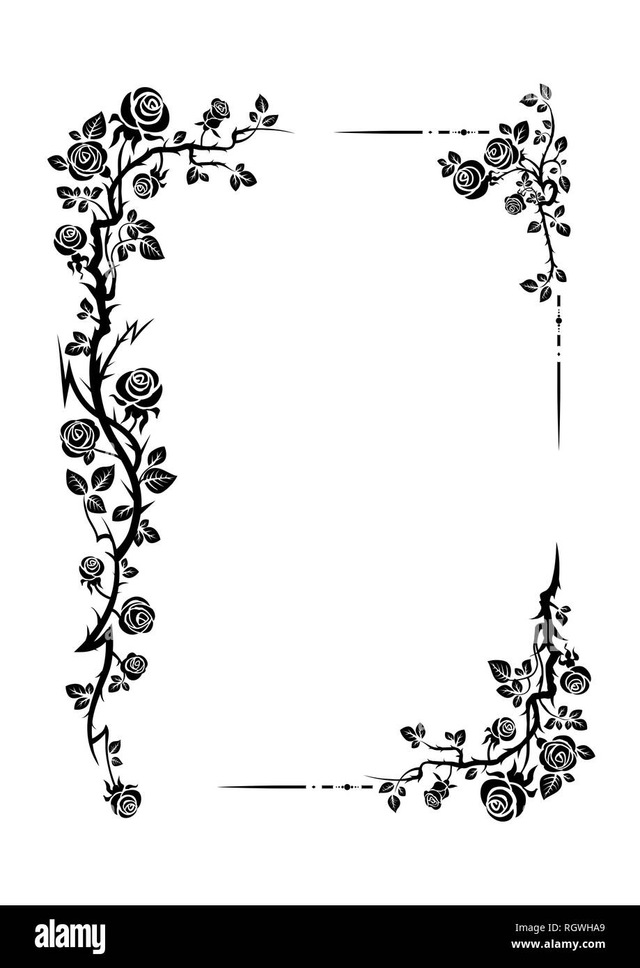Black Elegant Frame Of Roses For Holiday Design Wedding