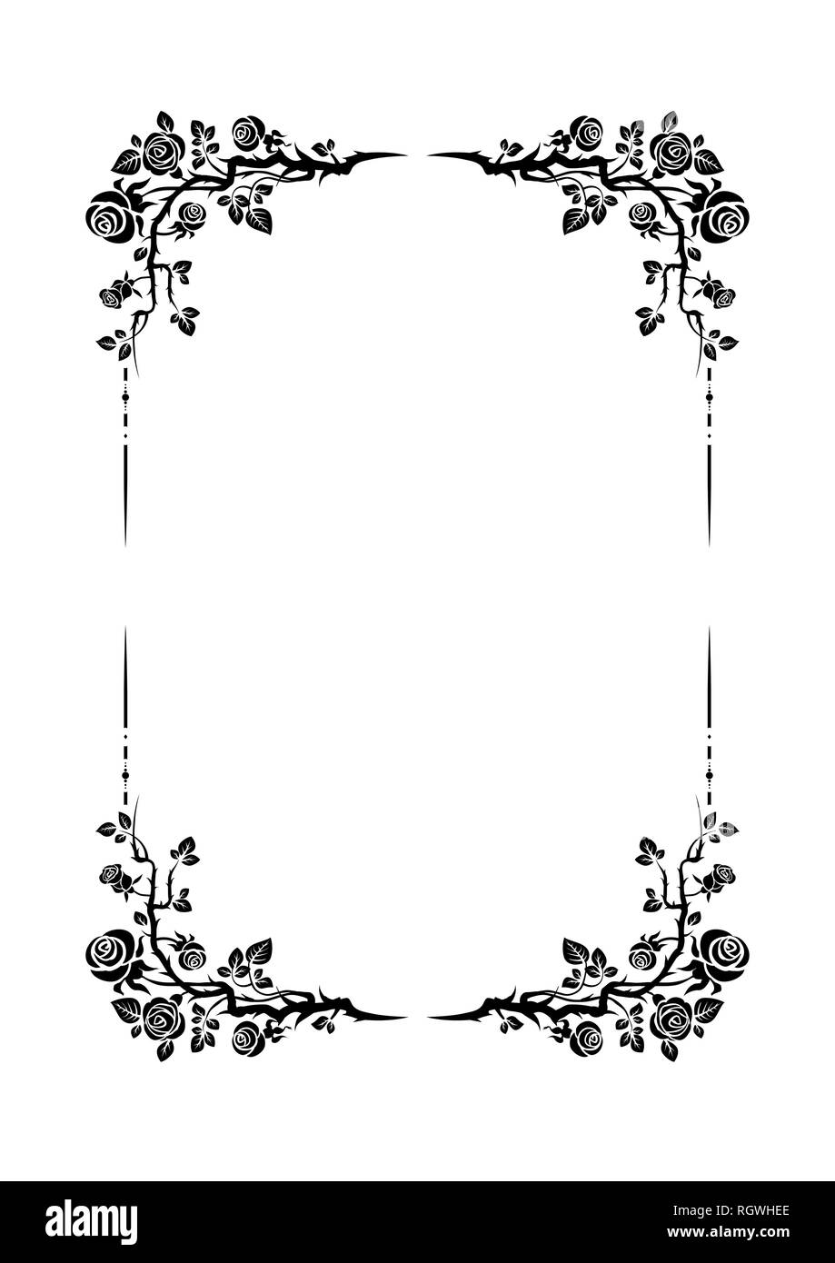 Black Elegant Frame Of Roses For Holiday Design Wedding