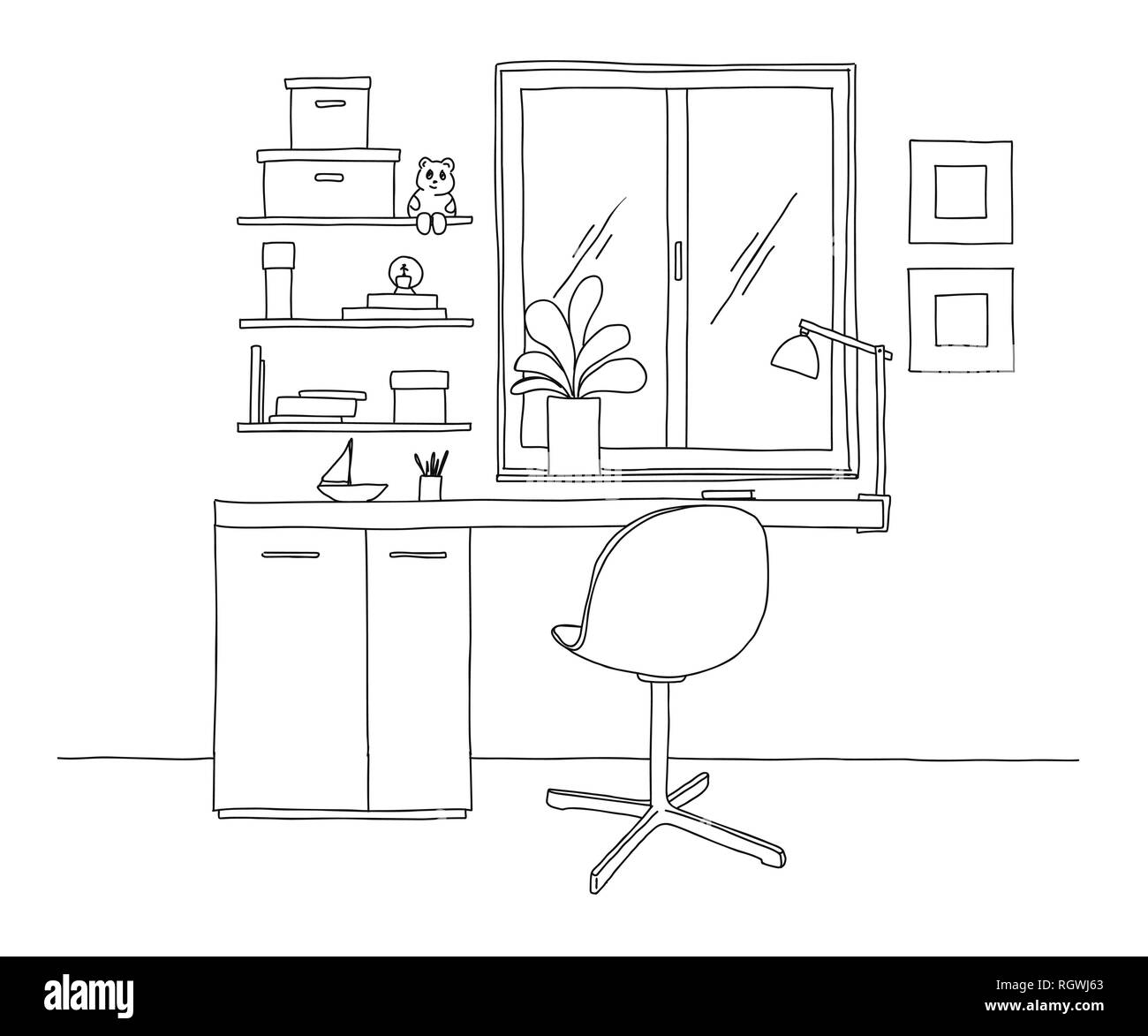 Study Room Line Drawing Cliparts Stock Vector and Royalty Free Study Room  Line Drawing Illustrations