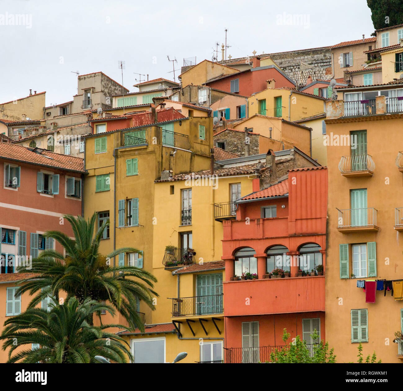 View of Menton Old Town, French Riviera, Provence, France Stock Photo