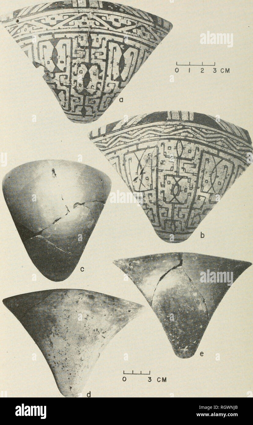 . Bulletin. Ethnology. BUREAU OF AMERICAN ETHNOLOGY BULLETIN 167 PLATE 82. Pottery tangas from Marajoara Phase burial urns, a-b, Red-on-white; T-15, Mound c l^iain; J-14, Mound 1, cut 1, contents of jar L. d, Red-slipped; associated wi Camutins Plain vessel from J-15, Mound 1, cut 3, level 75-90 cm. e, Red-slipped; a sociated with jar L from J-14, Mound 1, cut 1. &gt; Ft^ , &quot;. Please note that these images are extracted from scanned page images that may have been digitally enhanced for readability - coloration and appearance of these illustrations may not perfectly resemble the original w Stock Photo