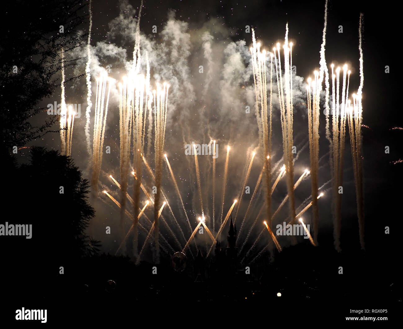 Disney firework time at night, Disneyland, CA, USA Stock Photo