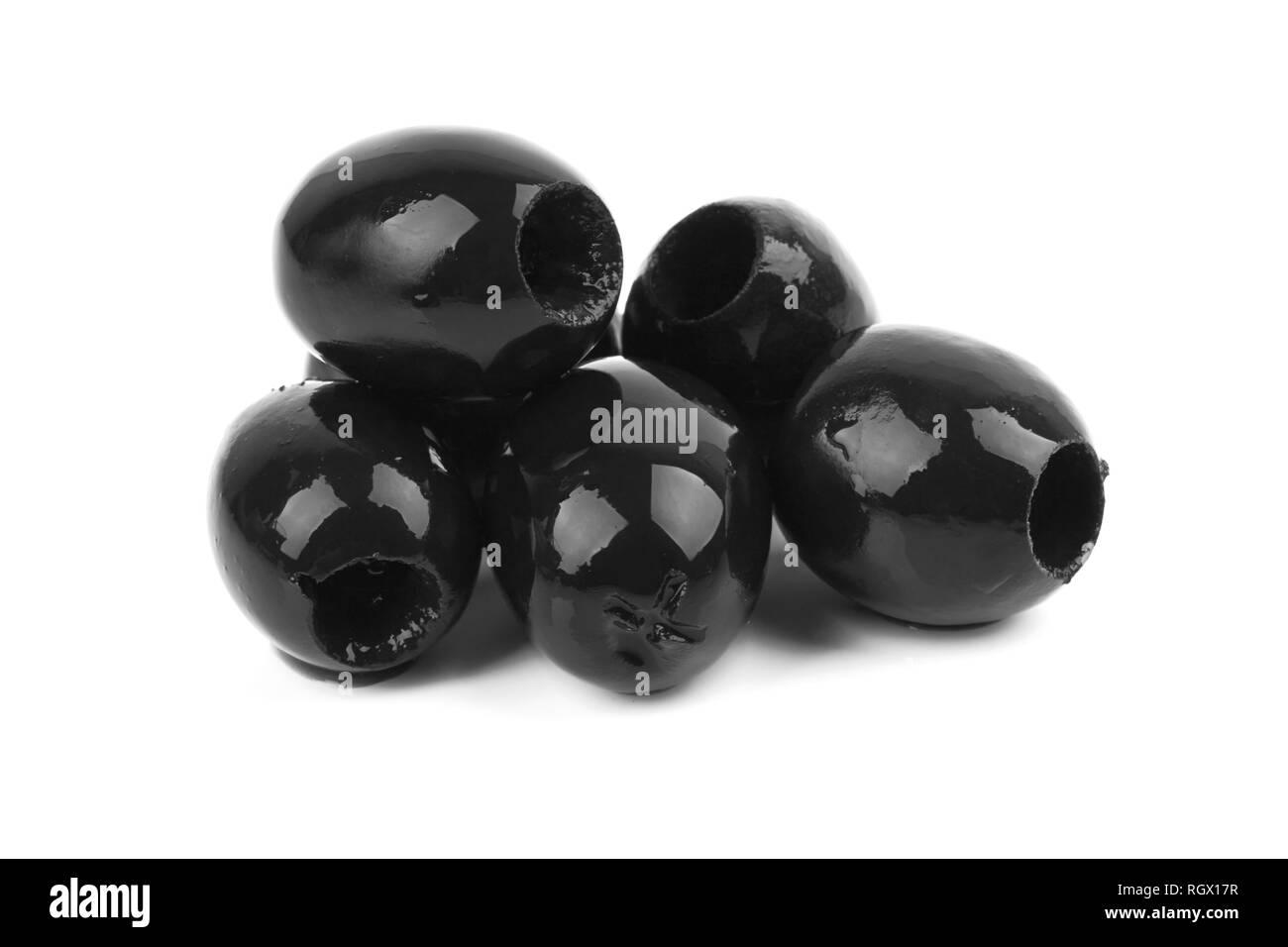 Black olives pitted isolated on white background Stock Photo Alamy