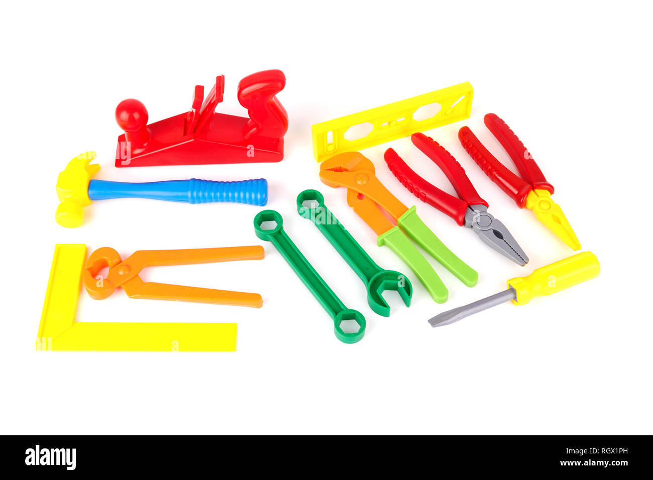 toy tools plastic color on a white background Stock Photo Alamy