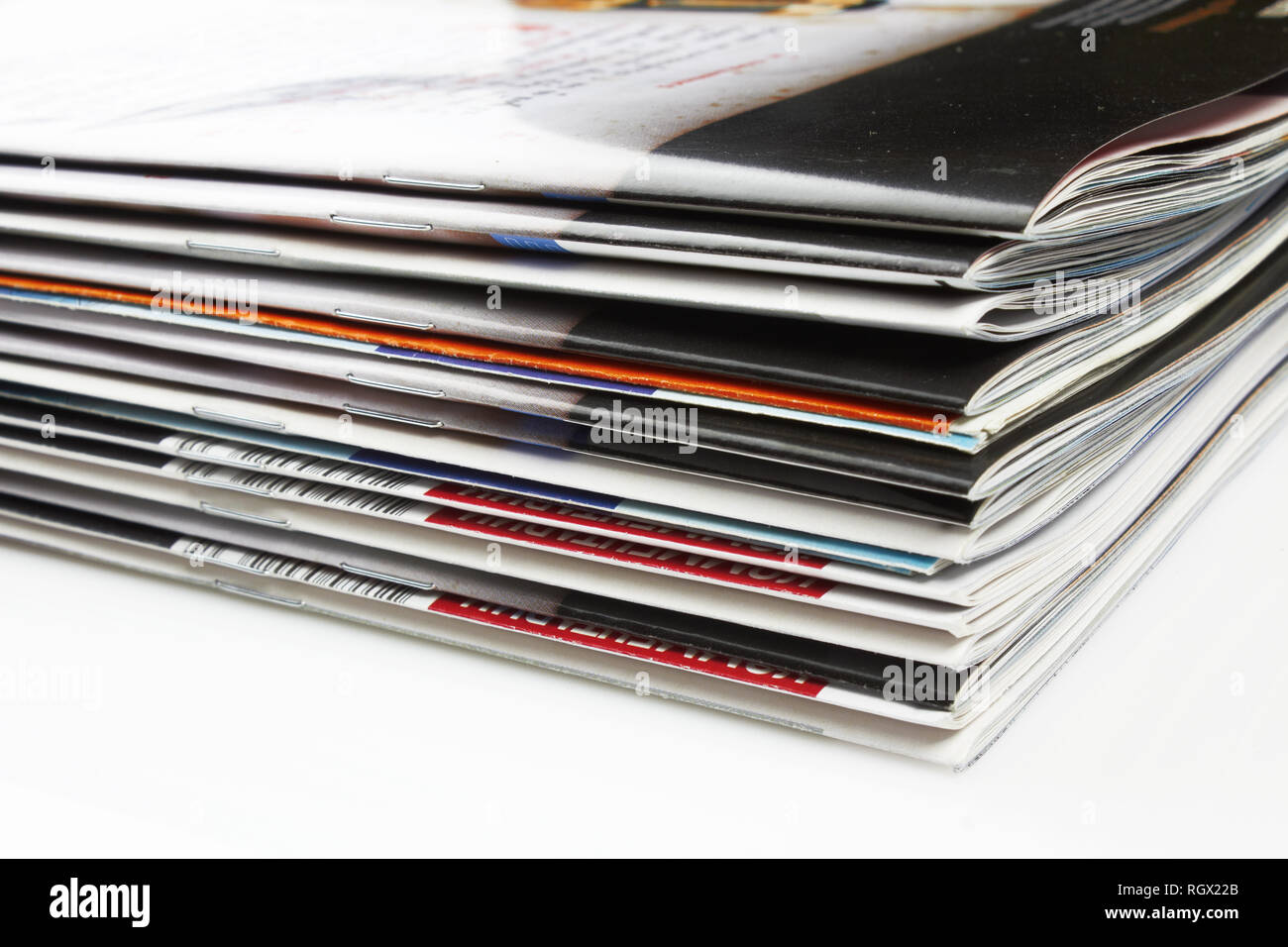 a stack of magazines on white Stock Photo