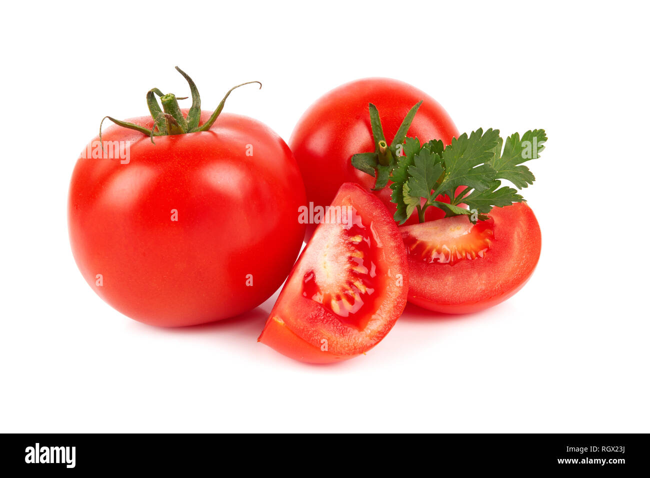 Pile of fresh tomatoes isolated on white background Stock Photo