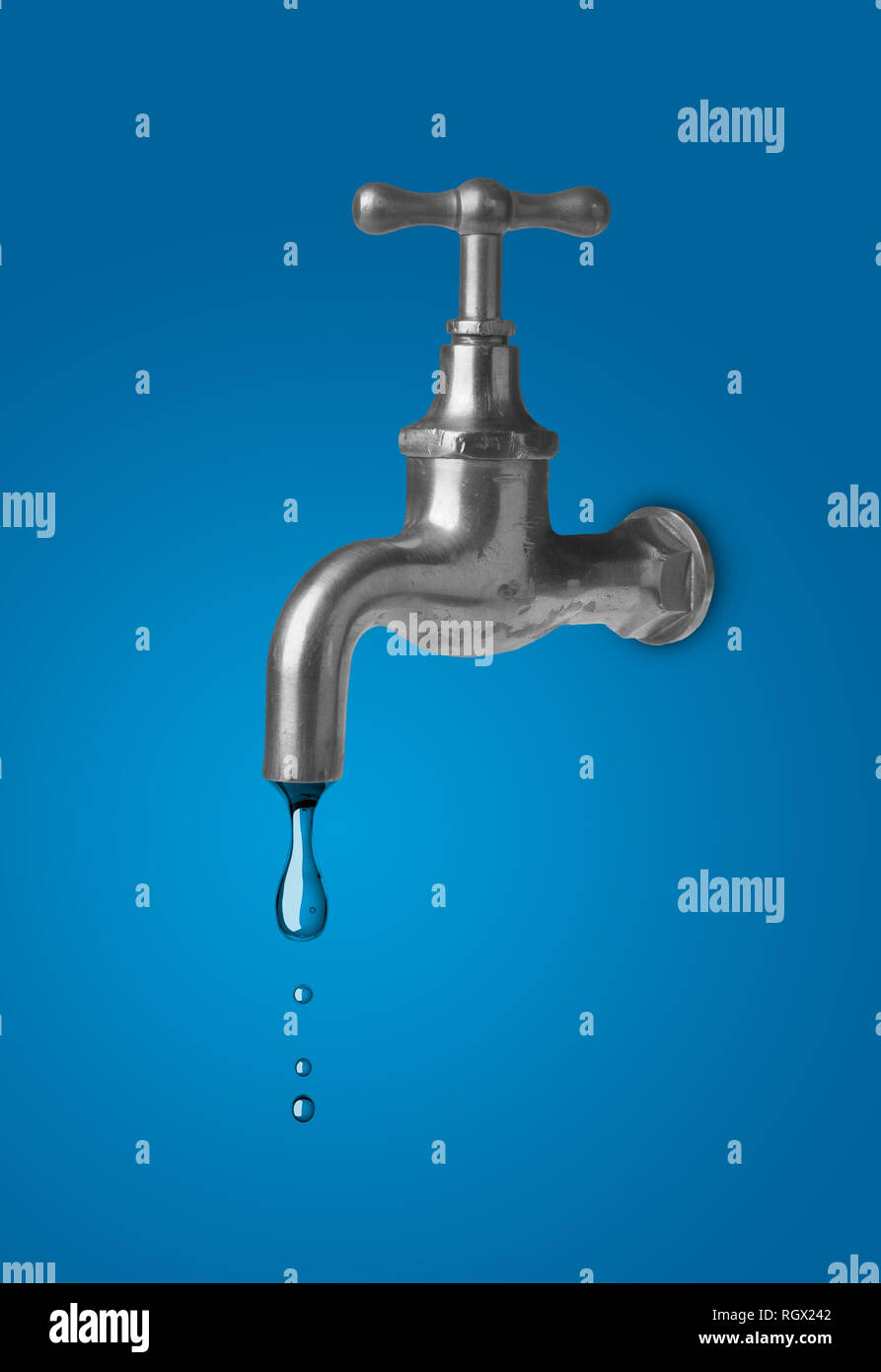 Water tap or faucet leaking drop of water - water conservation or saving  concept Stock Photo - Alamy