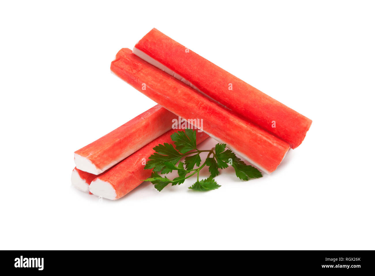 Crab sticks group on white background Stock Photo Alamy