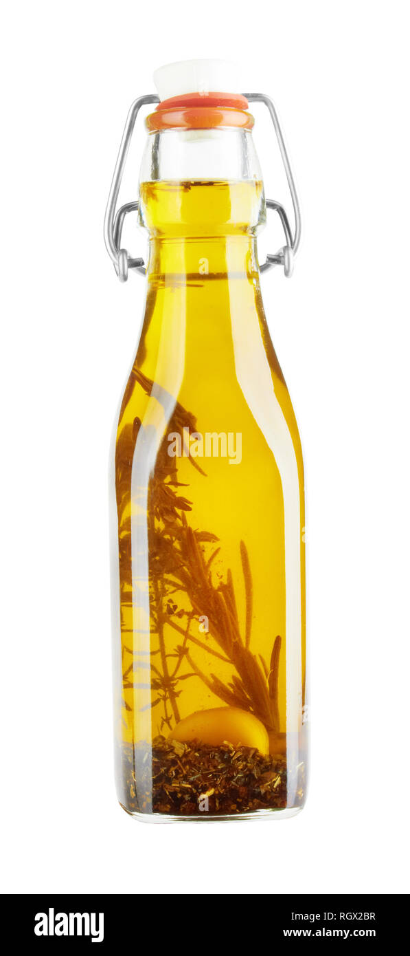 Rosemary infused olive oil isolated white background Stock Photo Alamy